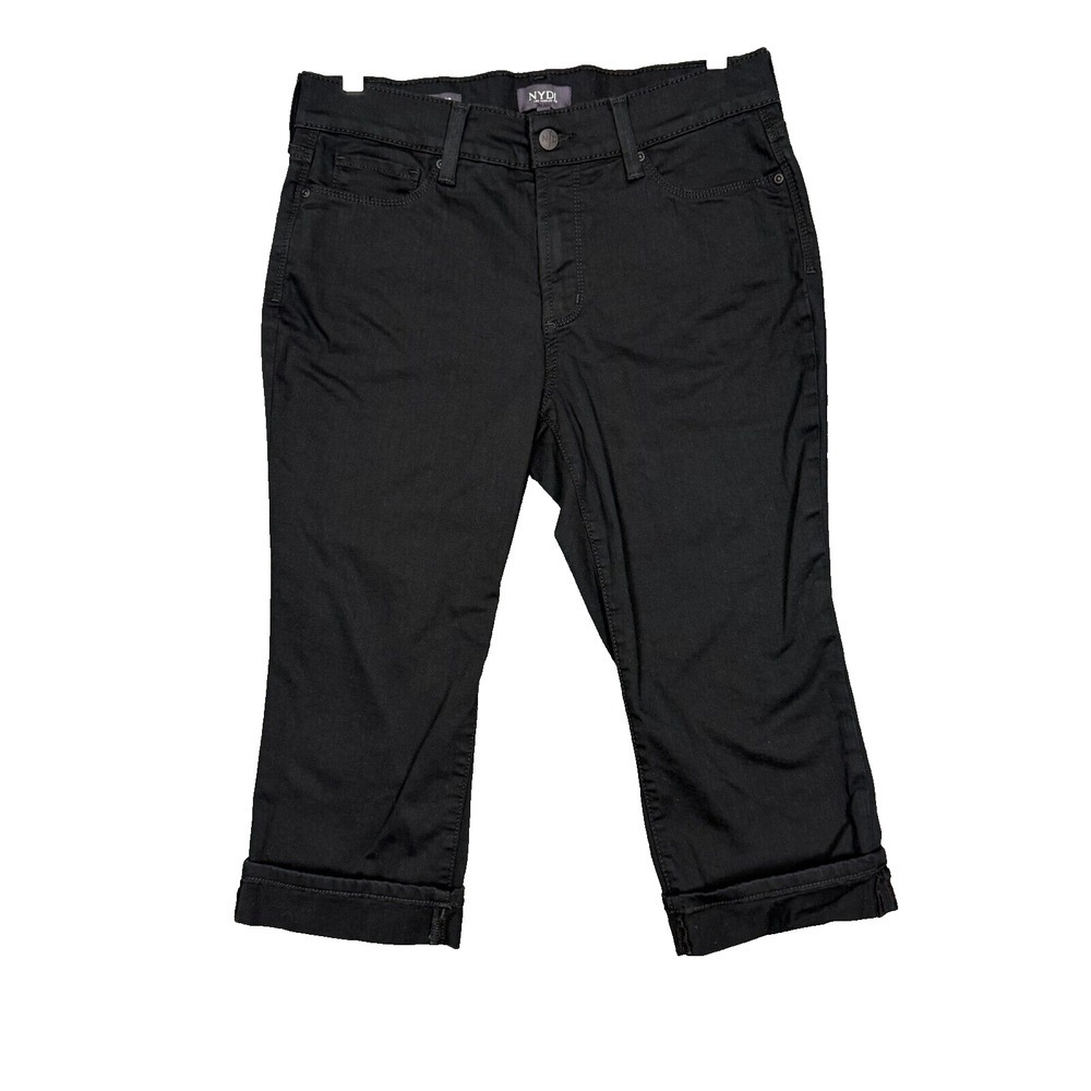 NYDJ Pants Womens 8P Petite Black Marilyn Crop Sewn Cuff Capri Lift Tuck Shaping